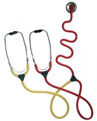 Schwestern-Lern-Stethoskop, plano rot-gelb, mit 2 Ohrbügeln 