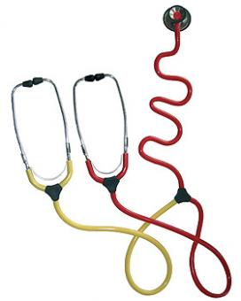 Schwestern-Lern-Stethoskop, duo rot-gelb, mit 2 Ohrbügeln 