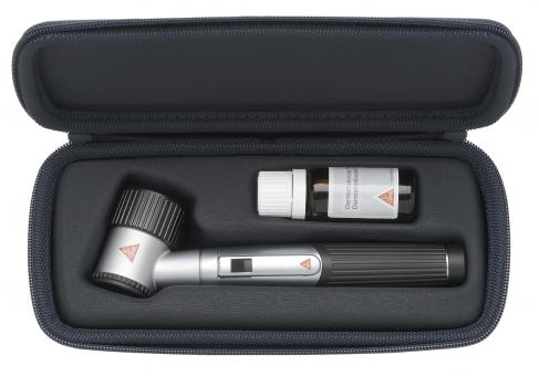 Dermatoskop Set HEINE mini 3000 LED, 2,5V, Batteriegriff, Kontaktscheibe, Öl, Etui, ohne Skala ohne Lasergravur